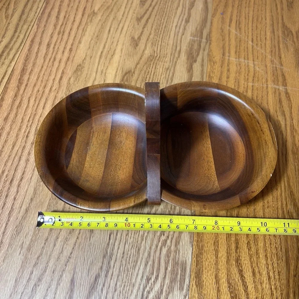 Vintage Black Walnut Handled Double Bowl Walnutware Ozark Native Wood Product